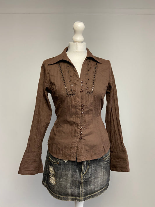 Vintage 00s Sequin Embellished Top - Size M - Funky Cat