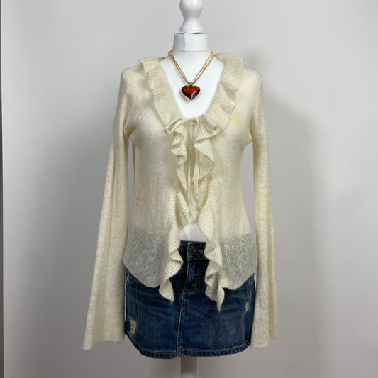 00s Ruffled Knit Cardigan - Size L