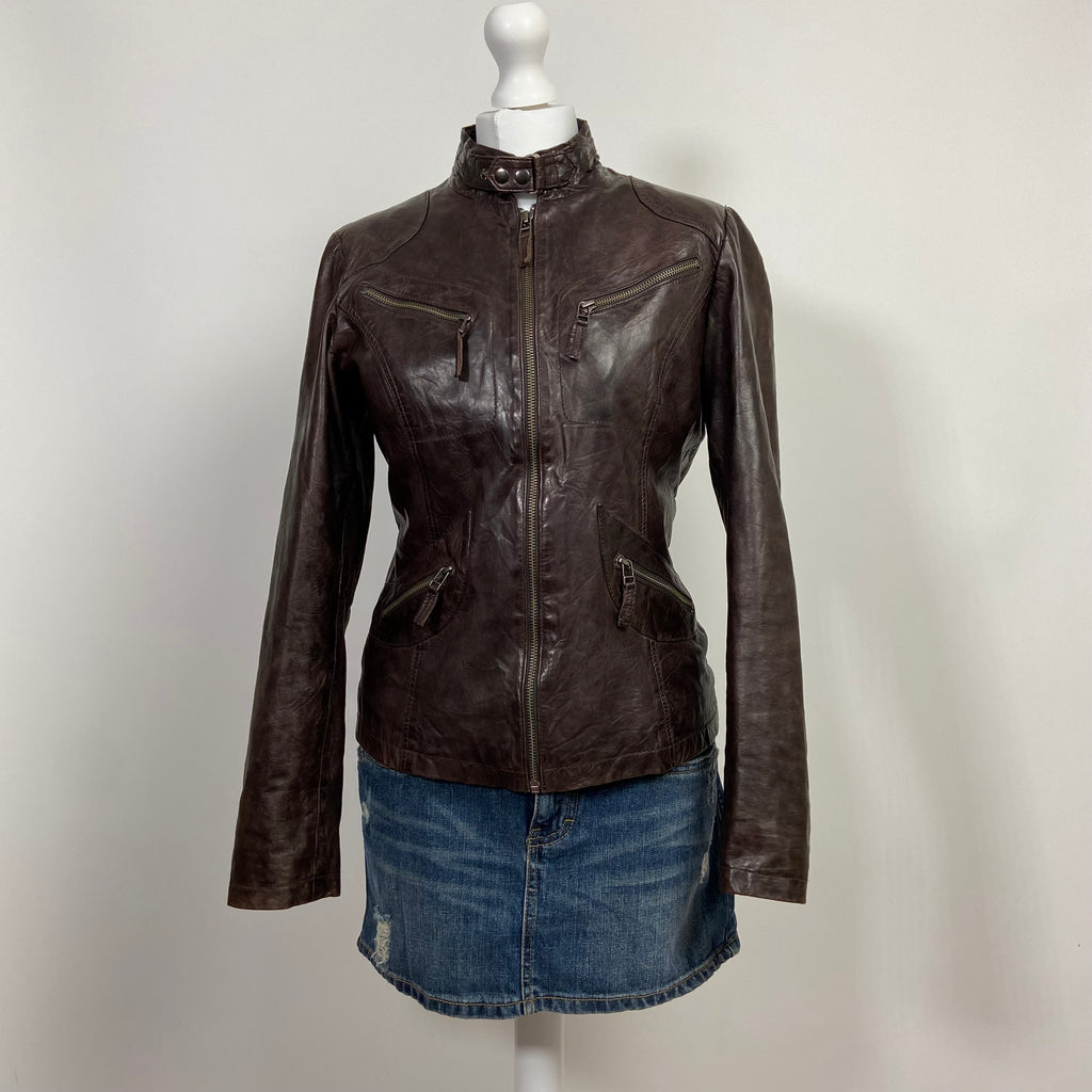 00s Brown Leather Jacket - Size M - Funky Cat