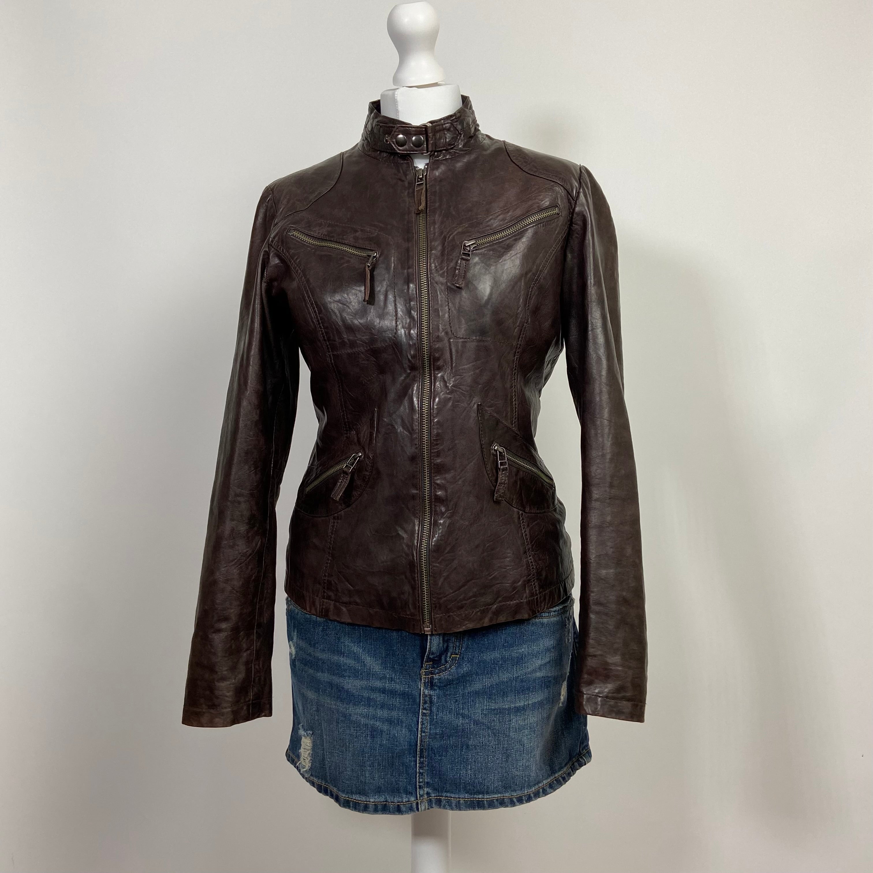 00s Brown Leather Jacket - Size M - Funky Cat