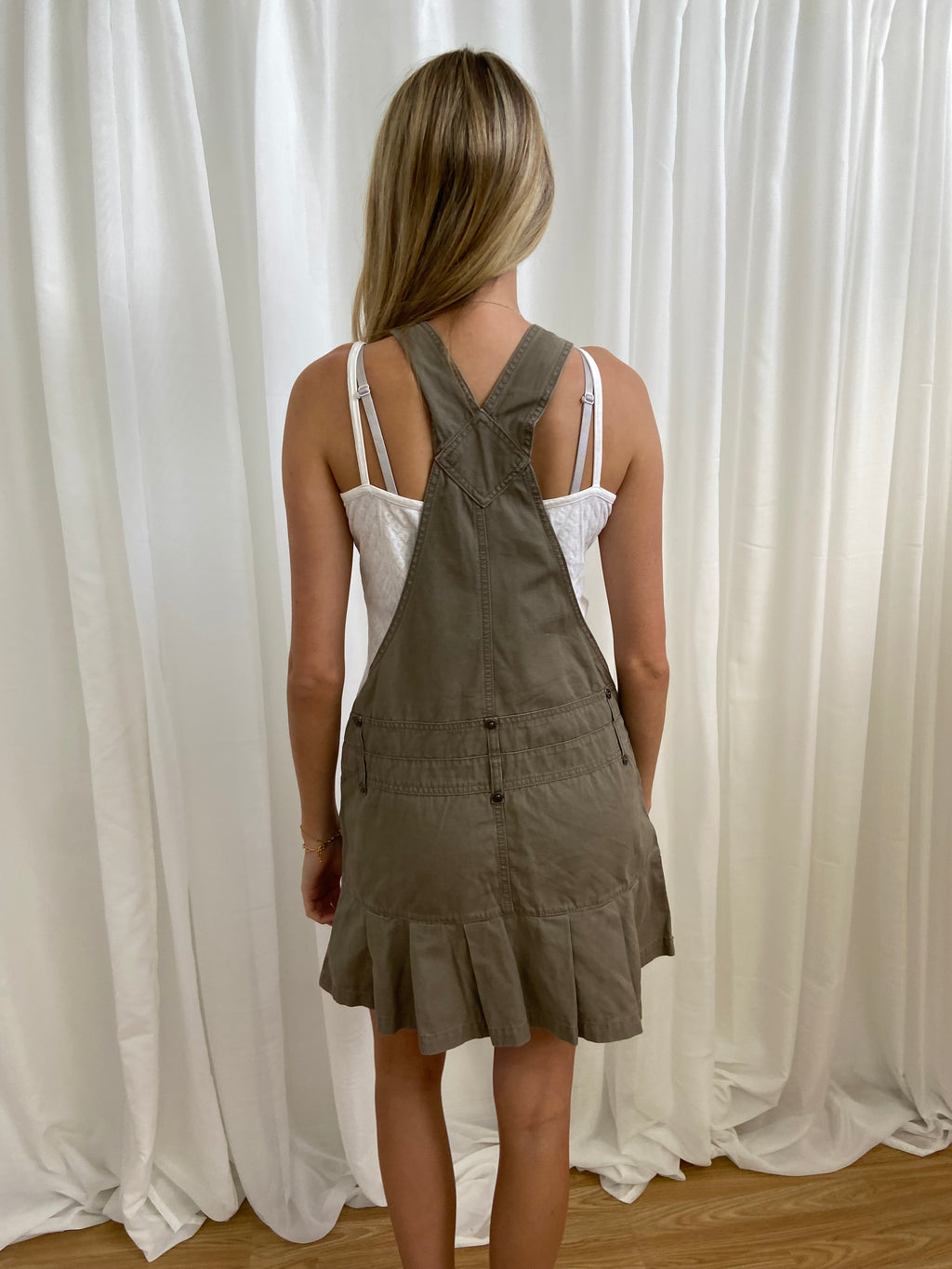 Vintage Khaki Dungarees Dress - Size M