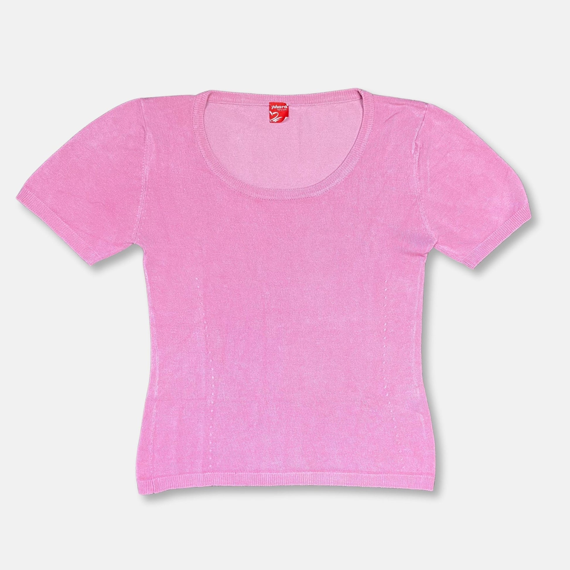 00s Pink knit T Shirt - Size S - Funky Cat