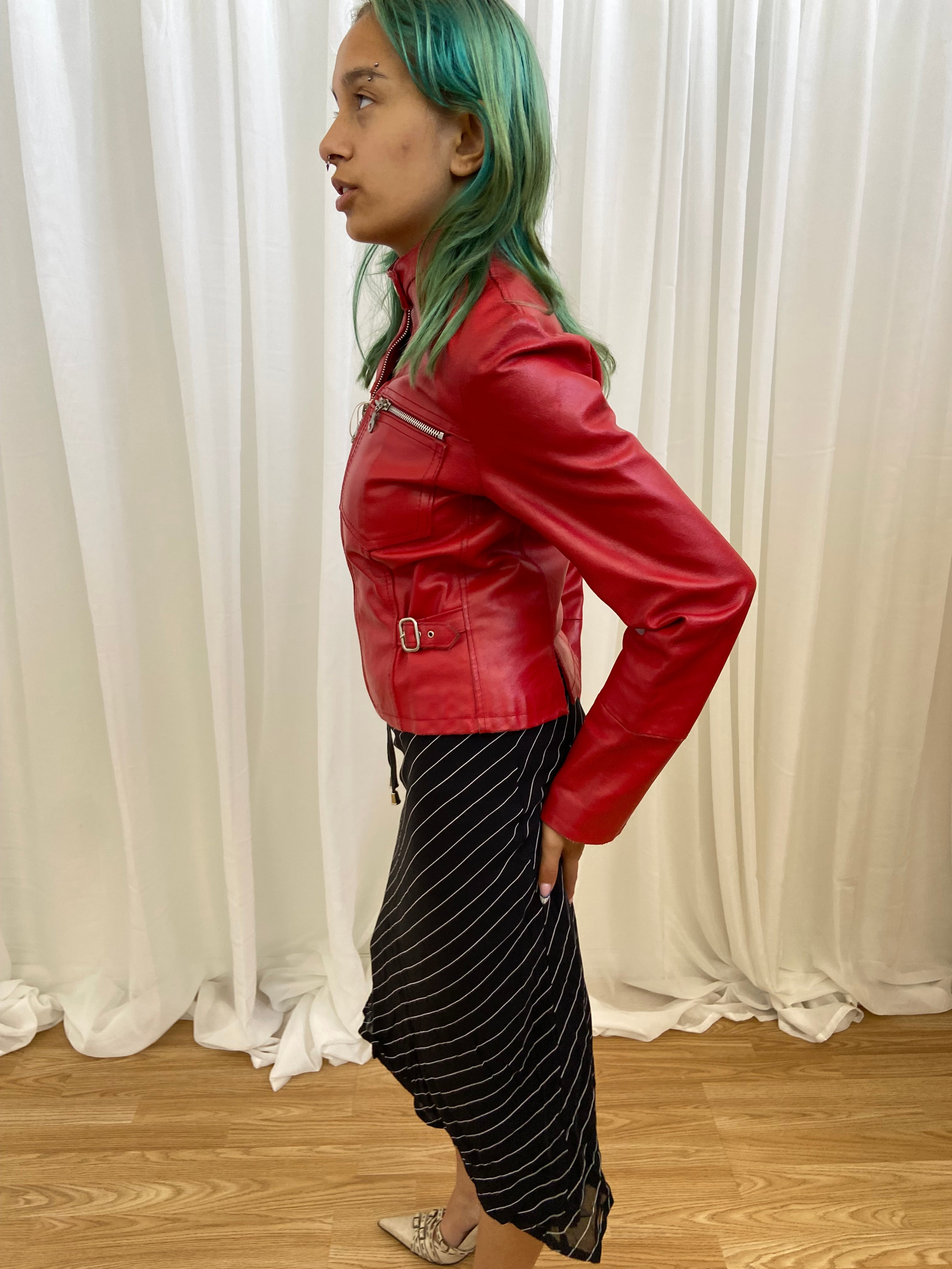 Vintage 00s Red Leather Buckle Jacket - Size XS