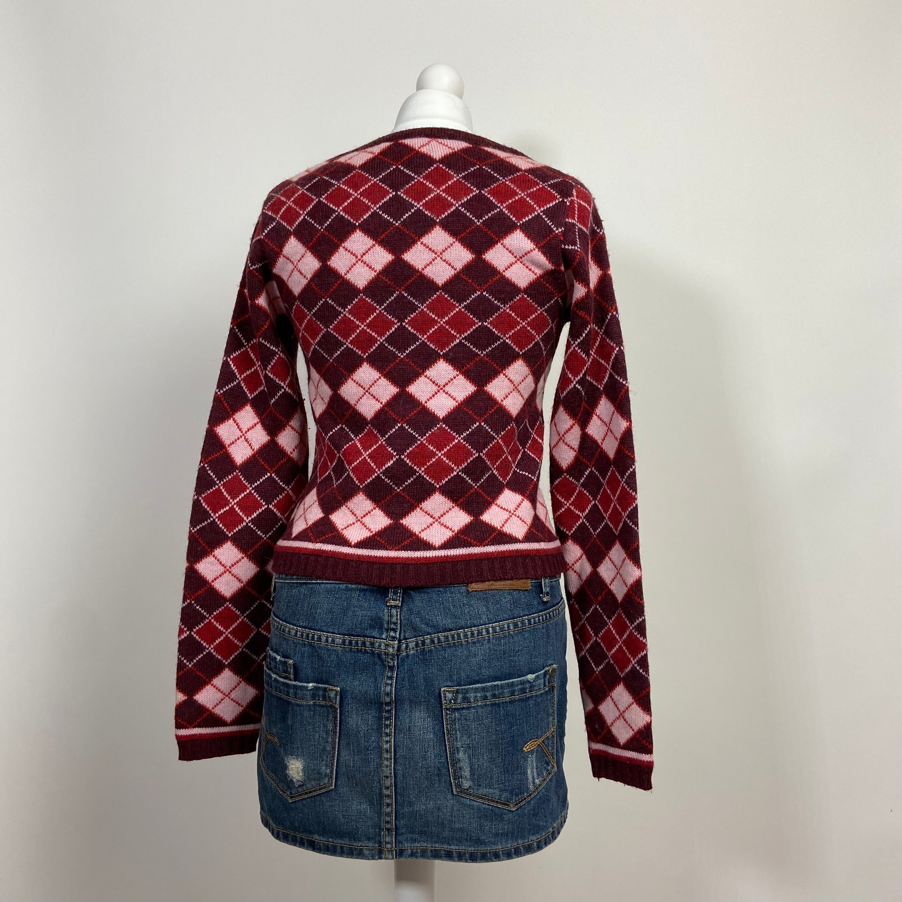 00s Argyle Knit V-Neck Cardigan - Size M - Funky Cat