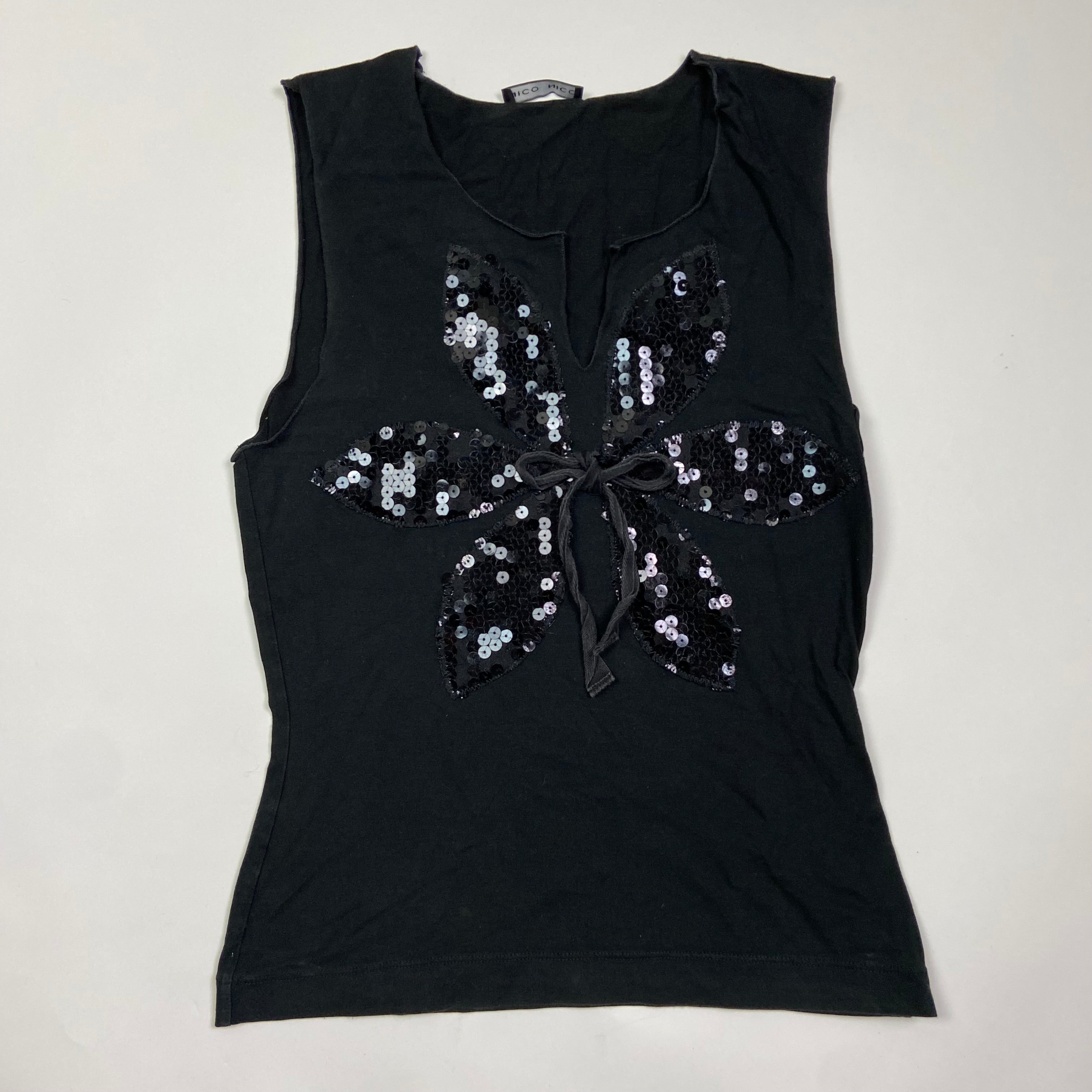 00s Sequin Flower Vest Top - Size S - Funky Cat