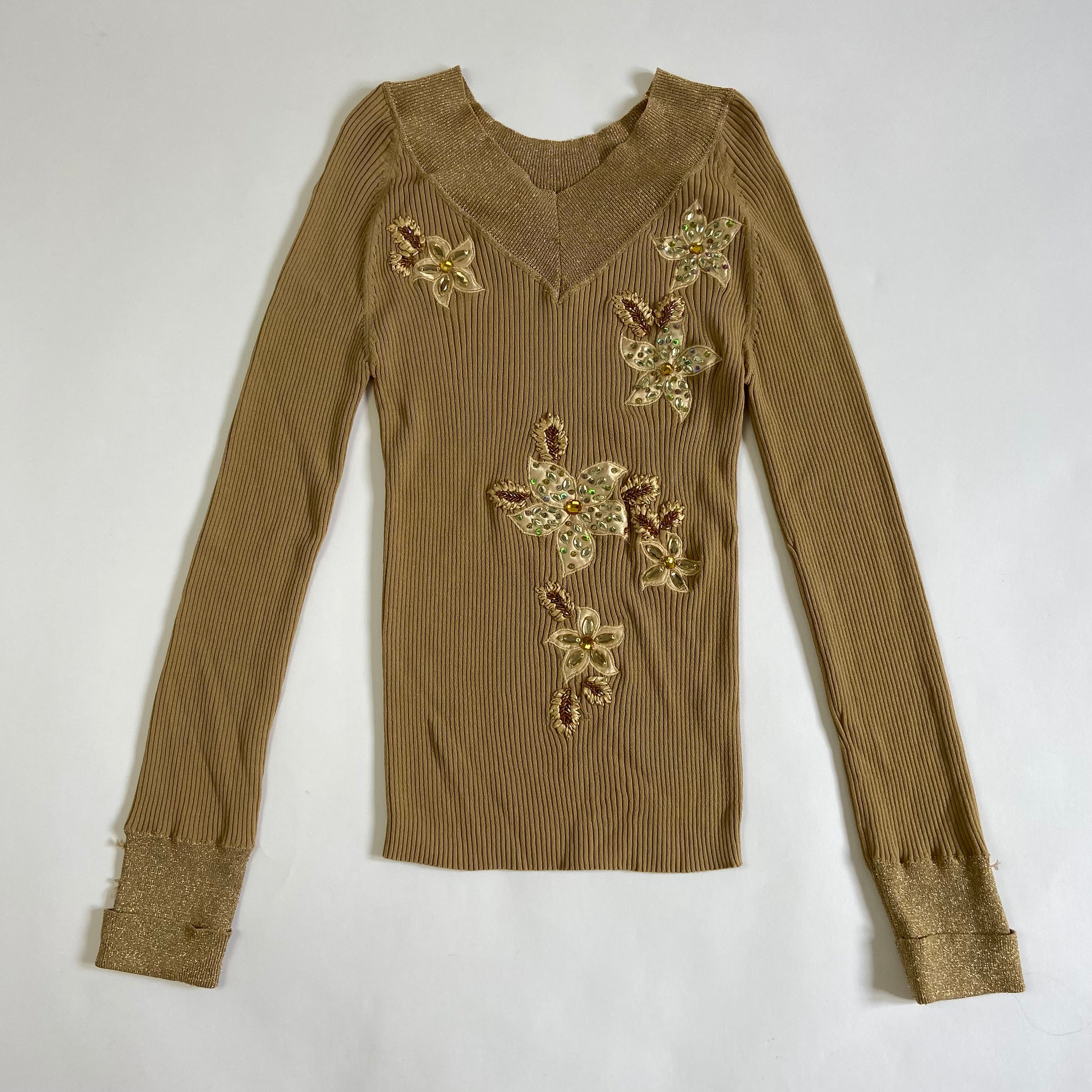 00s Floral Embellished Long Sleeve - Size S - Funky Cat