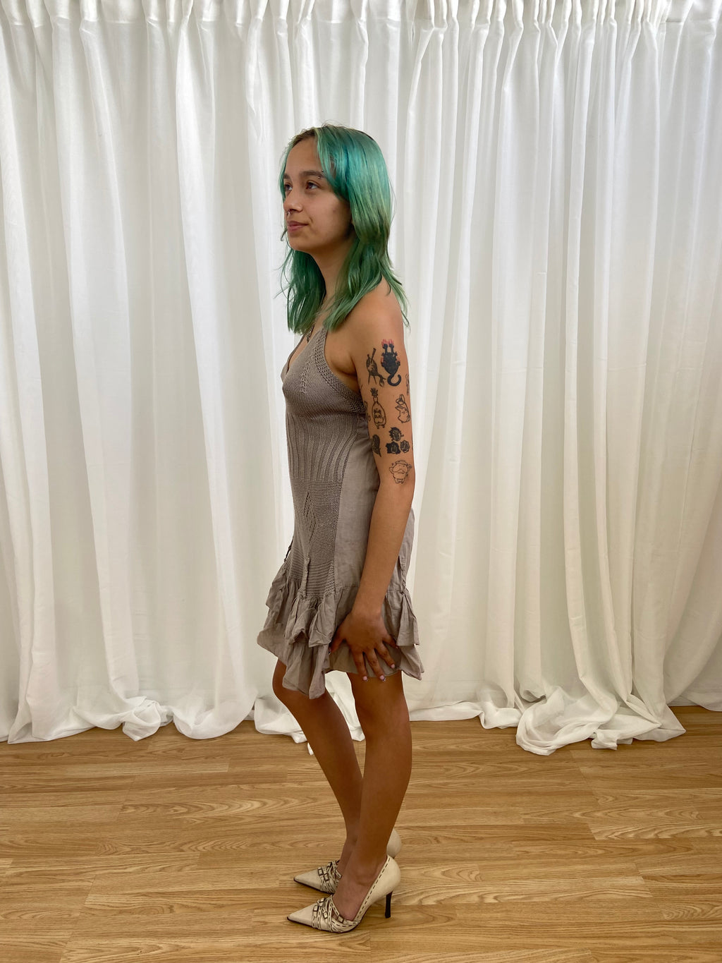 Vintage 00s Ruffled Halterneck Dress - Size XS/S