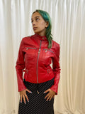 Vintage 00s Red Leather Buckle Jacket - Size XS