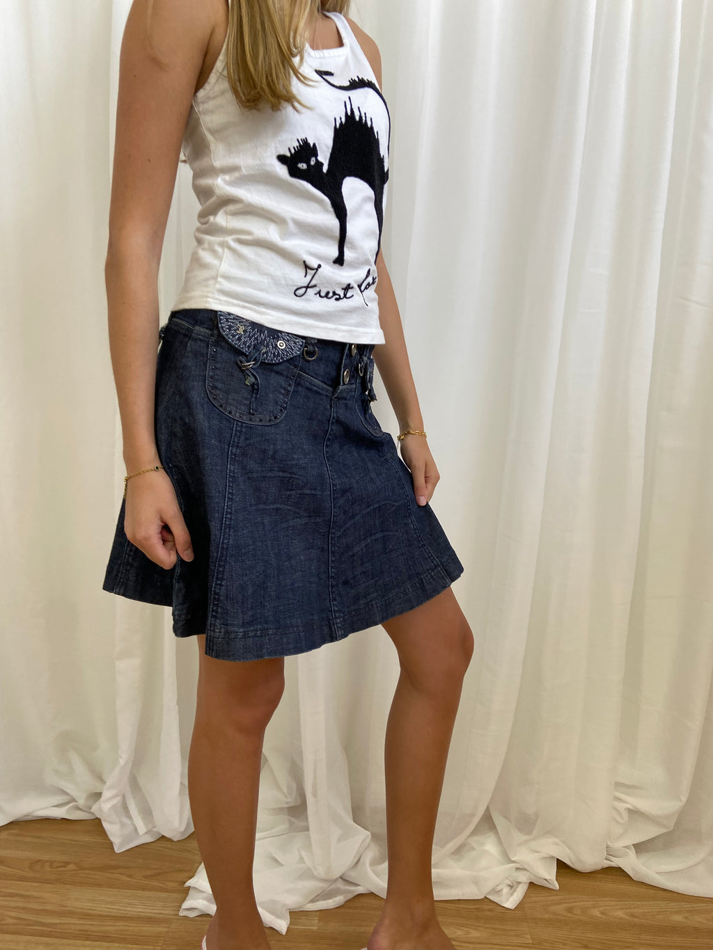 Vintage 00s Grunge Dark Wash Denim Skirt - Size XS UK 10