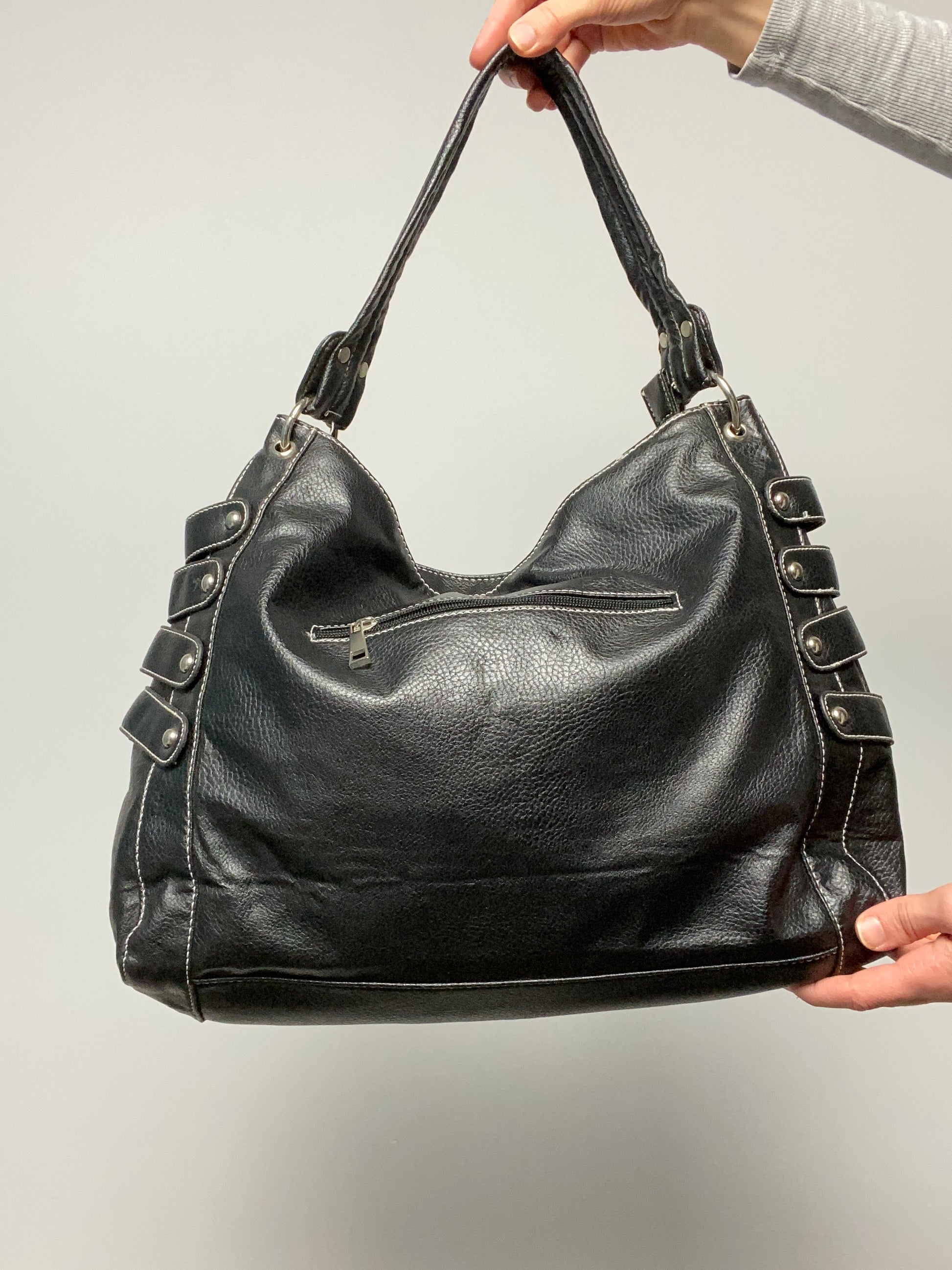 Vintage 00s Grunge Eyelet Leather Bag - Funky Cat