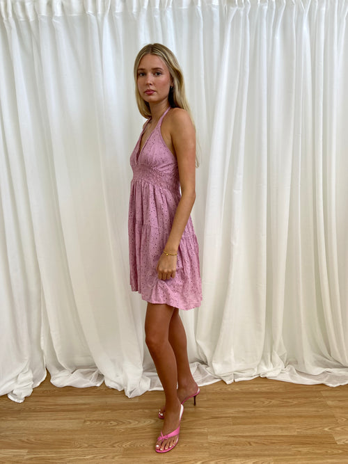 Vintage 00s Pink Halterneck Dress - Size S - Funky Cat