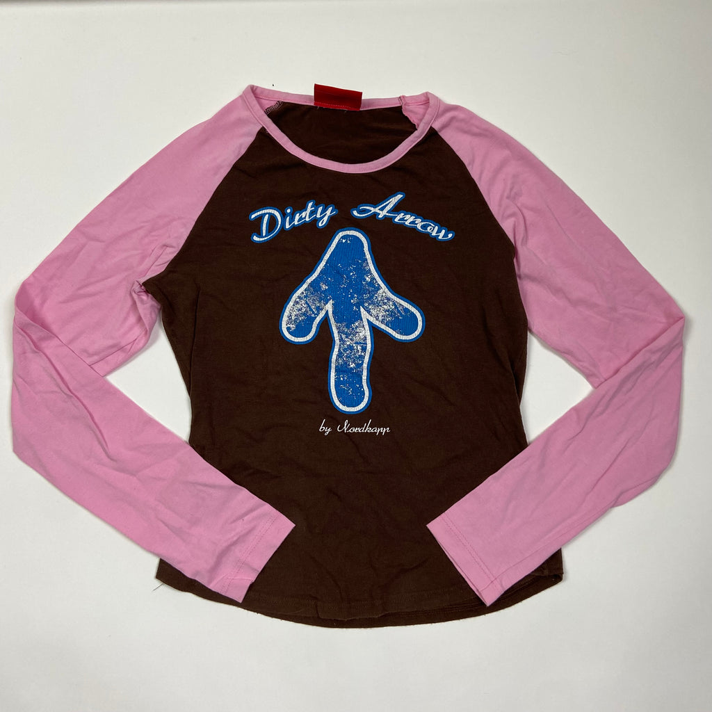 00s Pink & Brown Graphic Print Long Sleeve - Size XS - Funky Cat