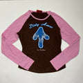 00s Pink & Brown Graphic Print Long Sleeve - Size XS - Funky Cat