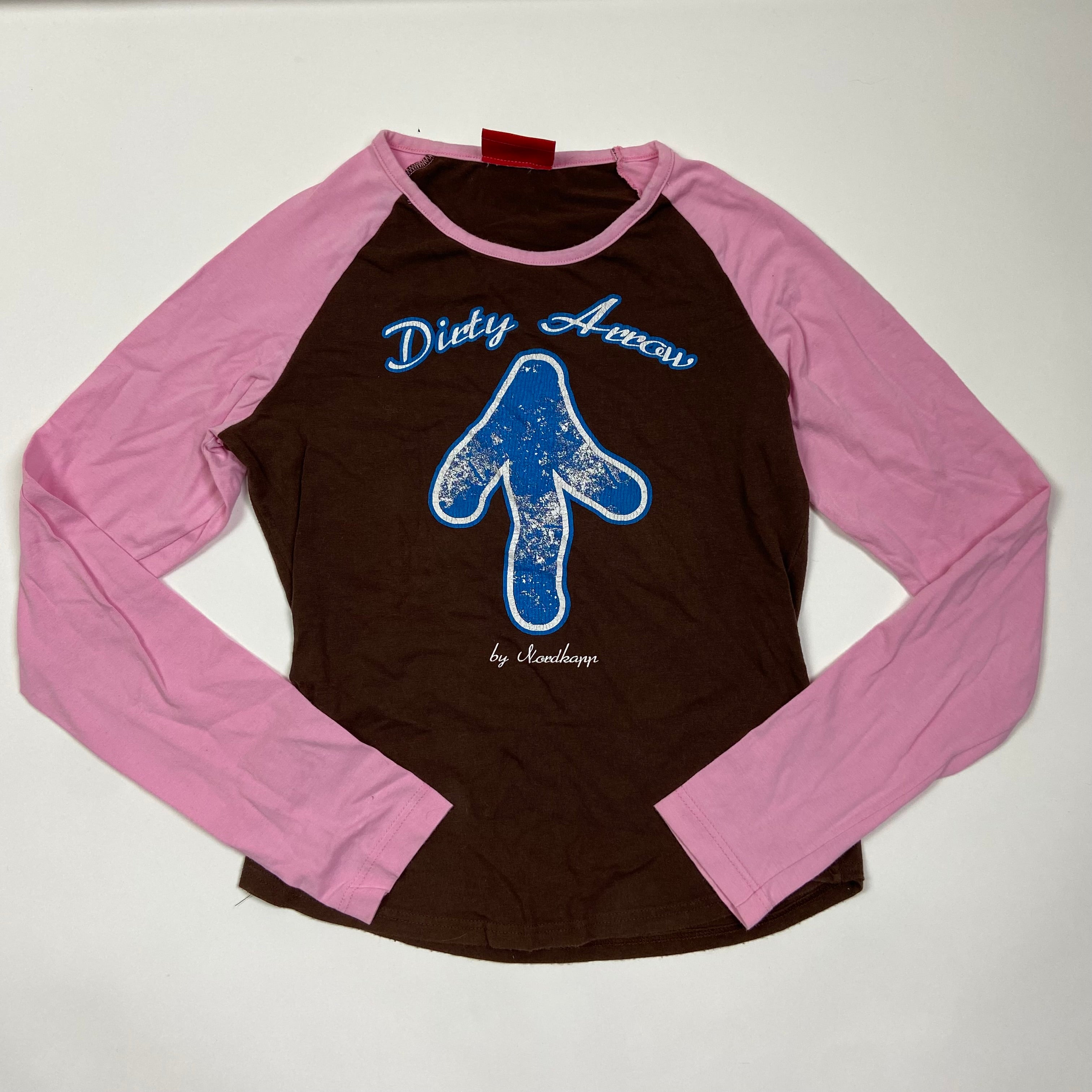 00s Pink & Brown Graphic Print Long Sleeve - Size XS - Funky Cat