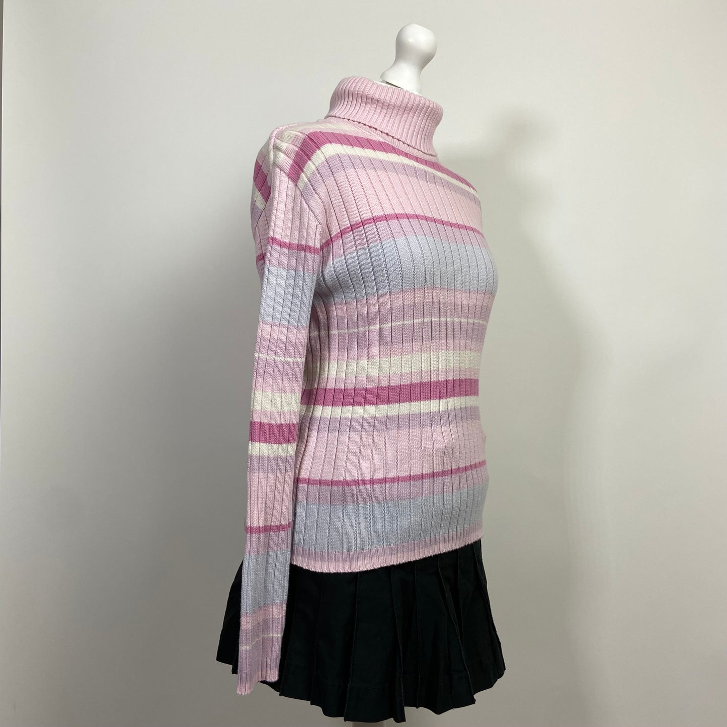 00s Striped Roll Neck Jumper - Size XL