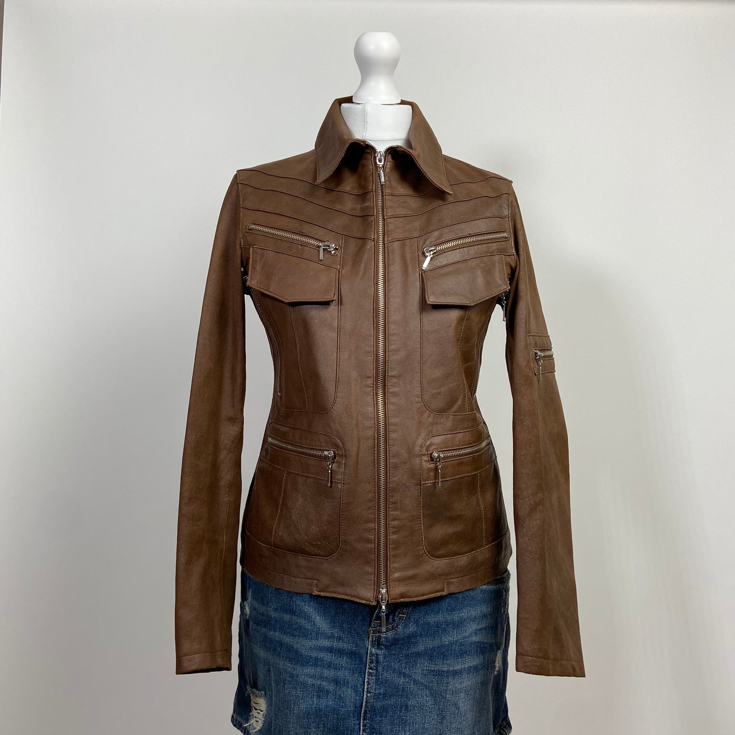 00s Brown Leather Jacket - Size M