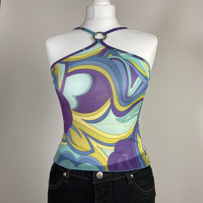 00s Multicoloured O Ring Halter Top - Size XS