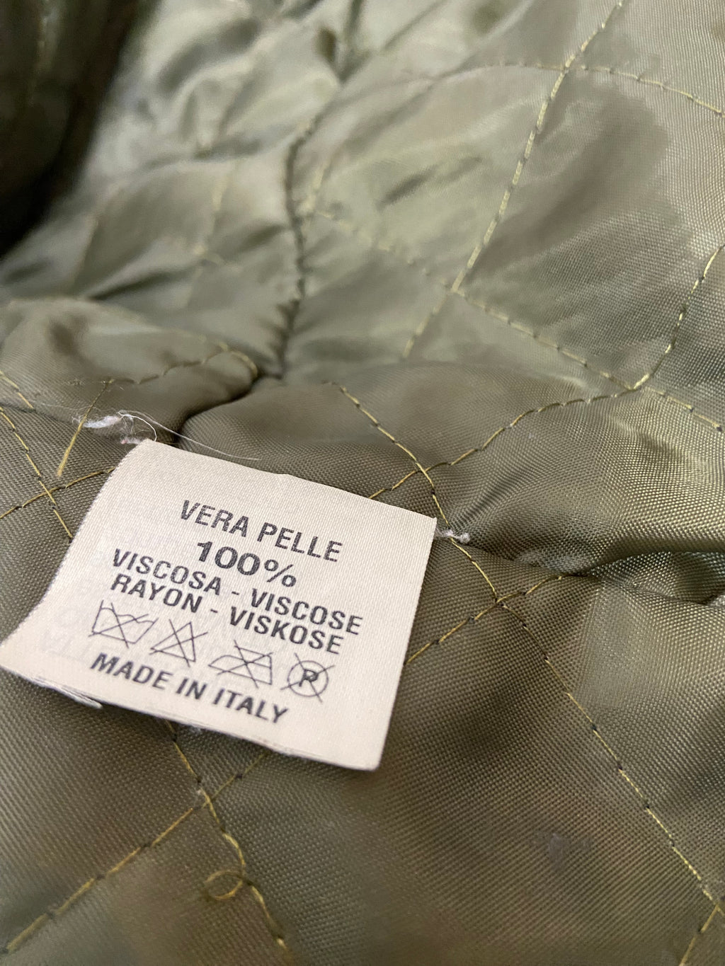 00s Khaki Leather Racer Jacket - Size XS - Funky Cat