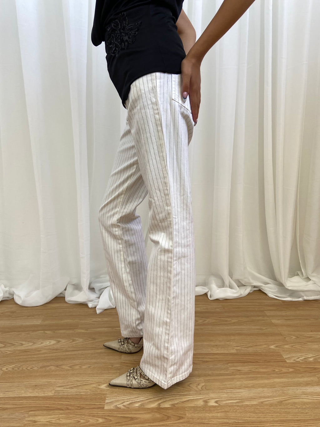 Vintage 00s White Pinstripe Trousers - Size UK 6/8
