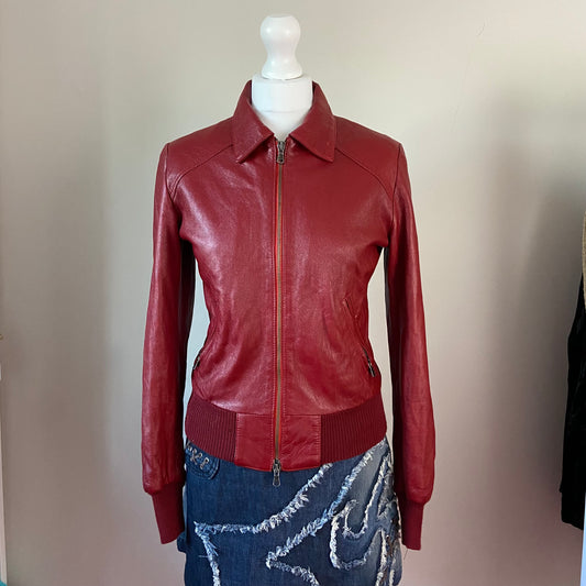 00s Burgundy Leather Jacket - Size S