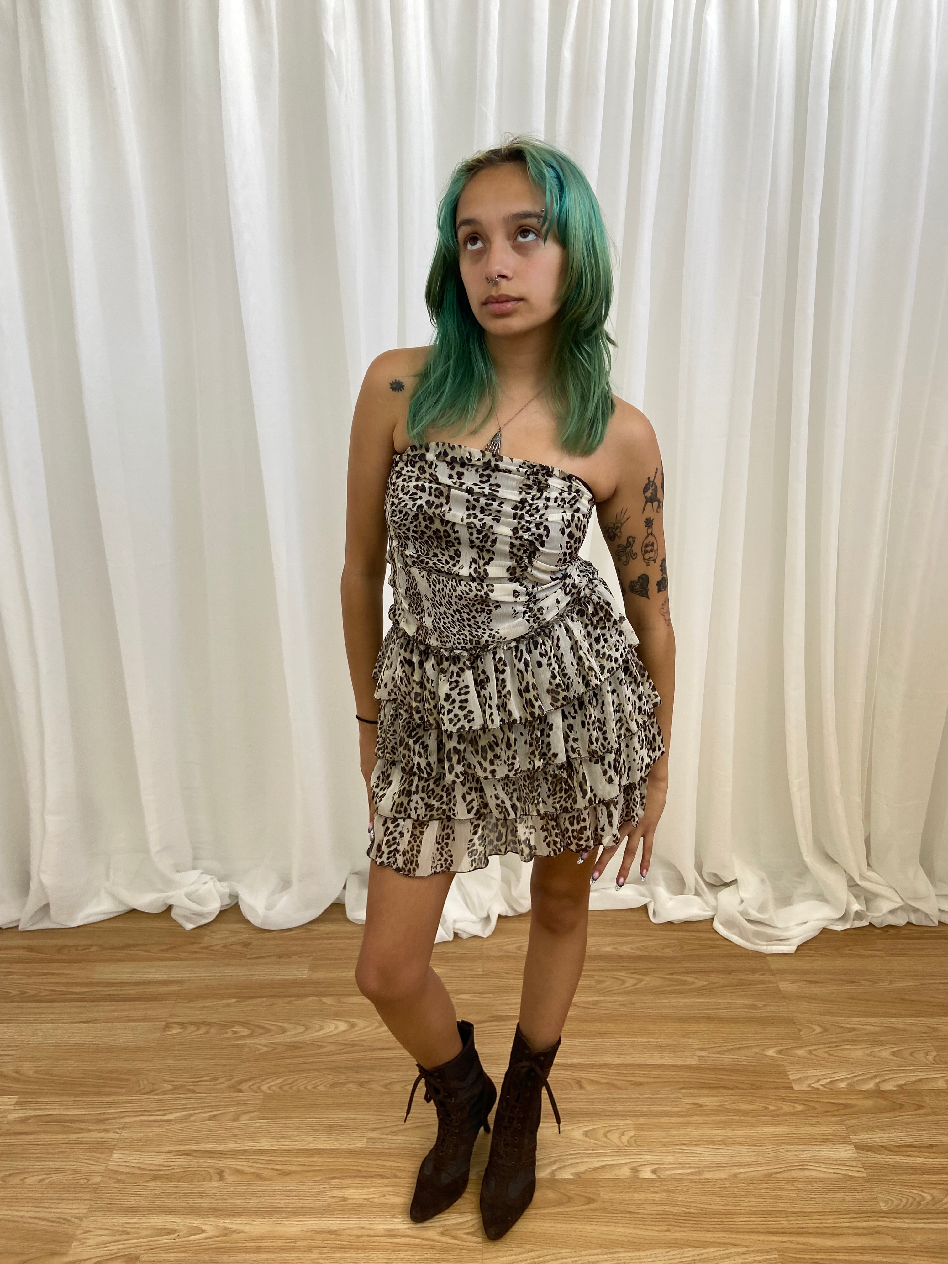 Vintage 00s Cheetah Print Mini Dress - Size XS