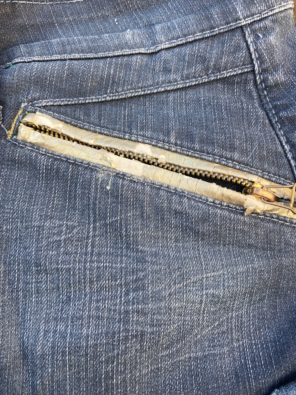 Vintage 00s Pleated Denim Skirt - Size UK 10 - Funky Cat
