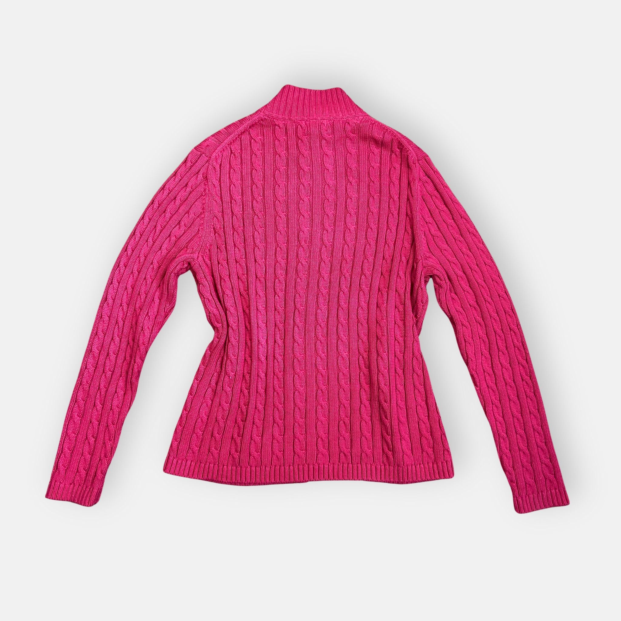 90s Cable Knit Zip Jumper - Size L - Funky Cat