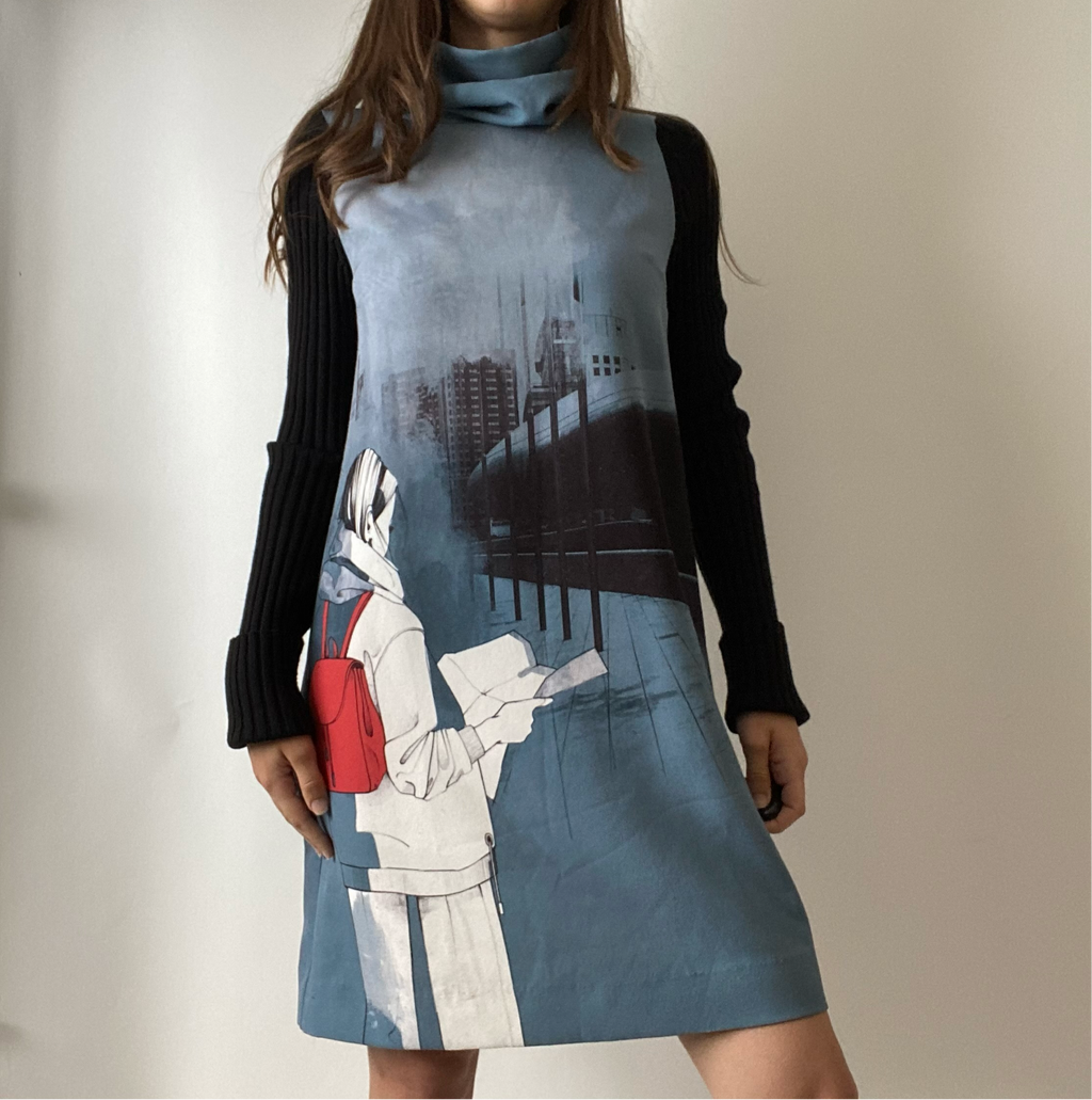 Cop Copine Roll Neck Graphic Dress - Size S/M - Funky Cat