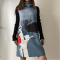 Cop Copine Roll Neck Graphic Dress - Size S/M - Funky Cat