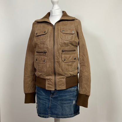 00s Brown Leather Jacket - Size M