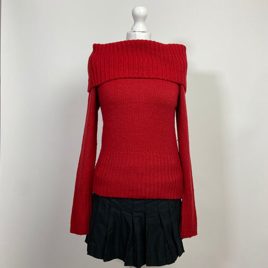 00s Red Off The Shoulder Jumper - Size M