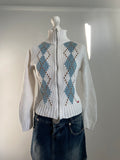 Vintage 00s Argyle Knit Jumper - Size S - Funky Cat