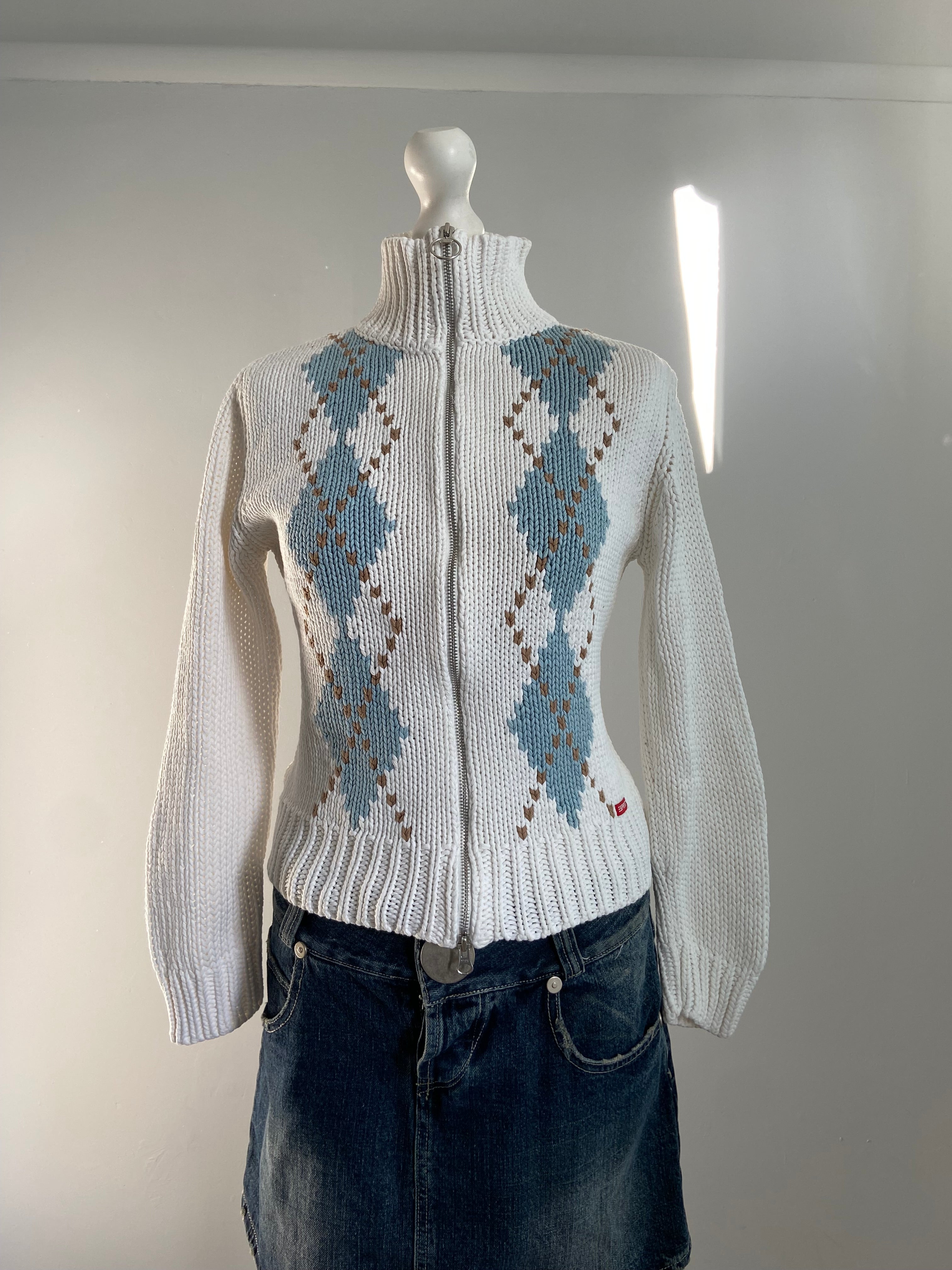 Vintage 00s Argyle Knit Jumper - Size S - Funky Cat