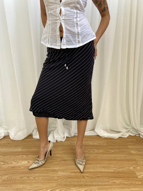 Vintage 00s Pinstripe Skirt - Size UK 6/8 - Funky Cat