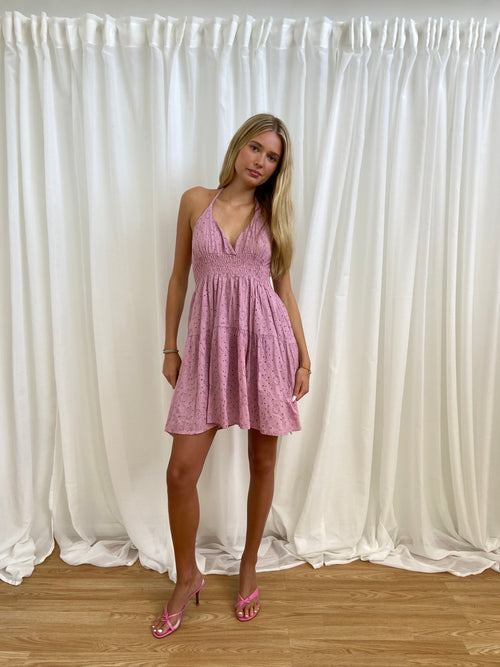 Vintage 00s Pink Halterneck Dress - Size S - Funky Cat