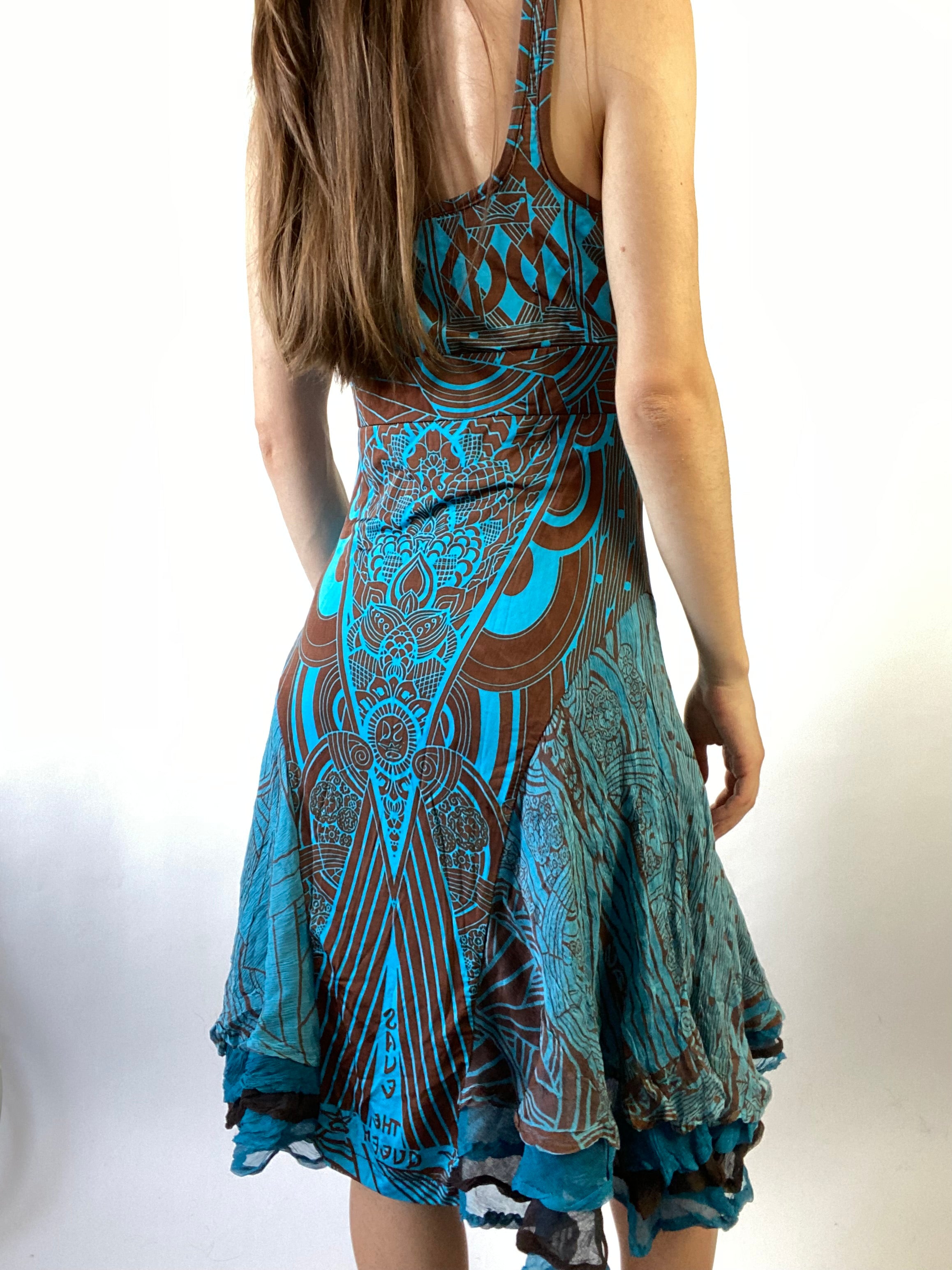 Save The Queen Abstract Print Ruffled Dress - Size M - Funky Cat