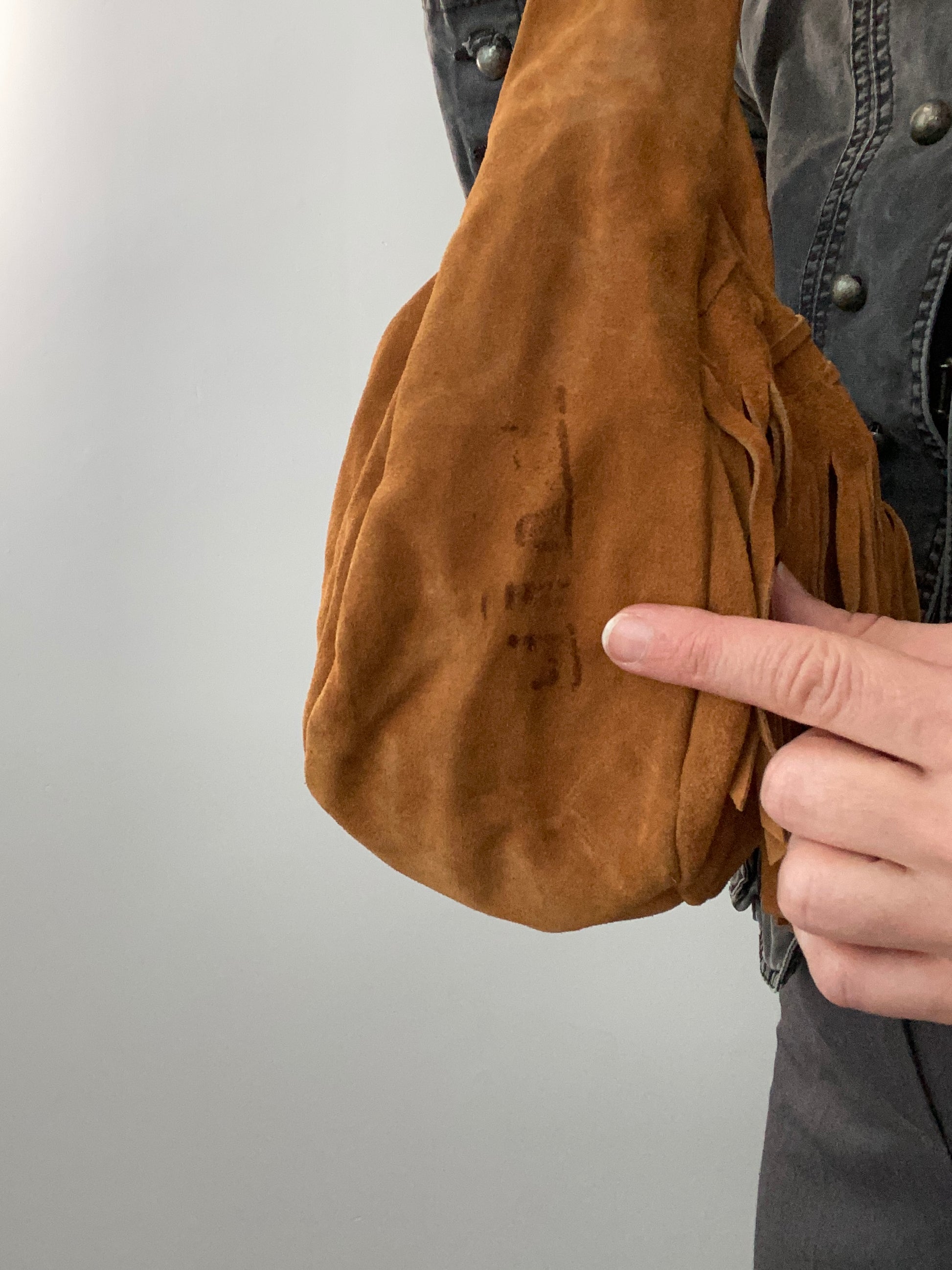 Vintage 00s Suede Fringe Shoulder Bag - Funky Cat