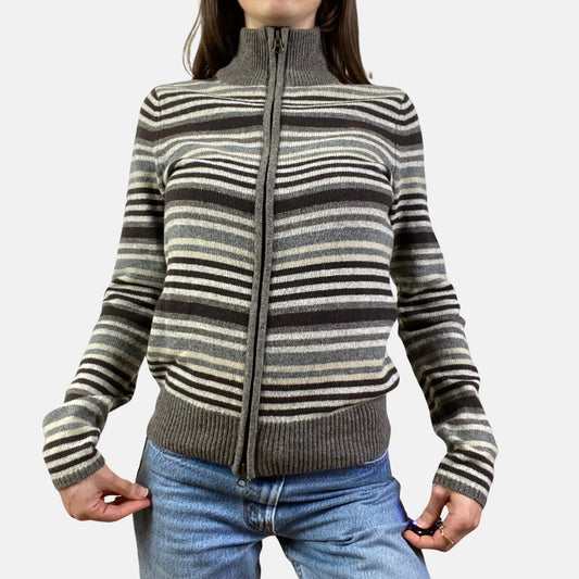 00s Striped Double Zip Jumper - Size S