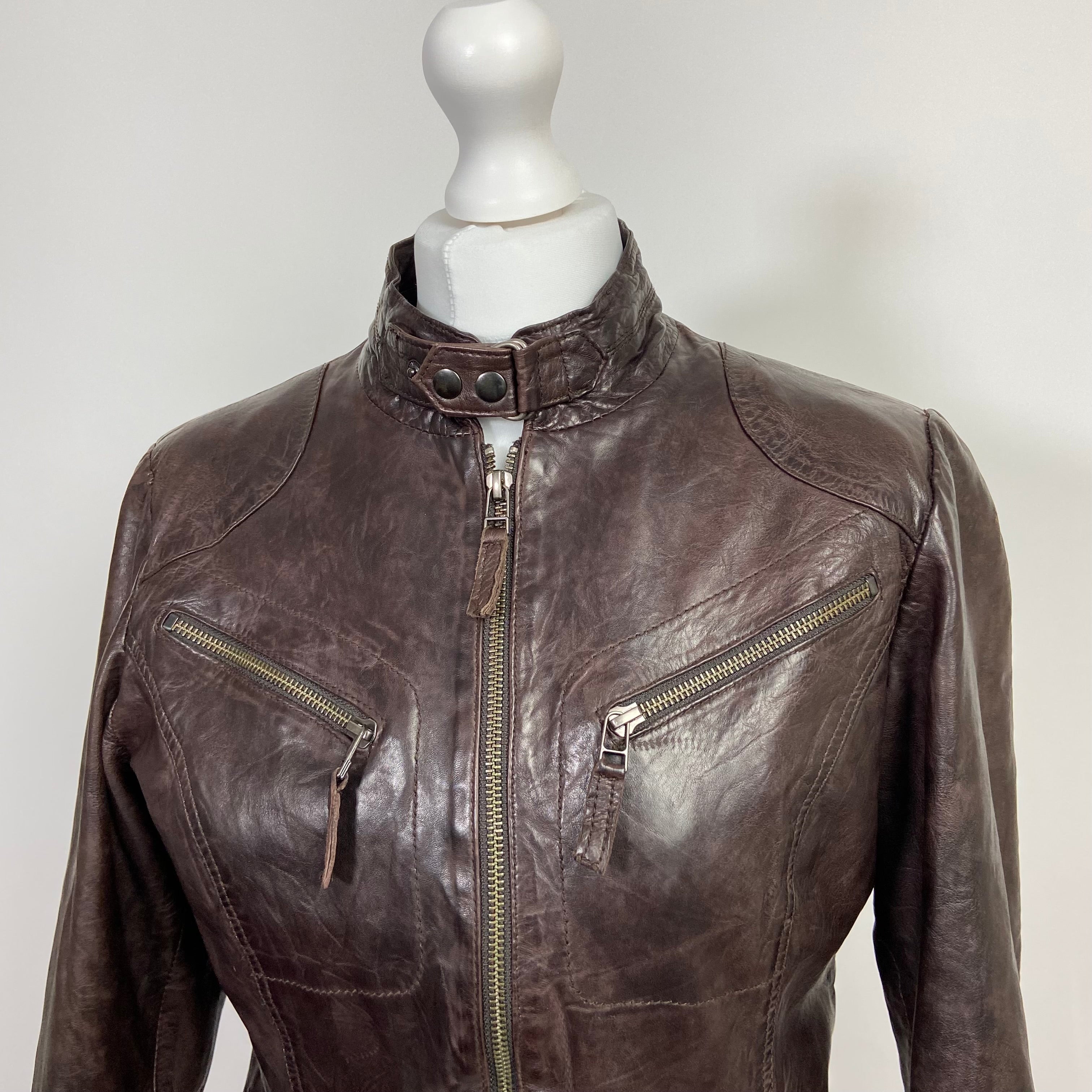 00s Brown Leather Jacket - Size M - Funky Cat