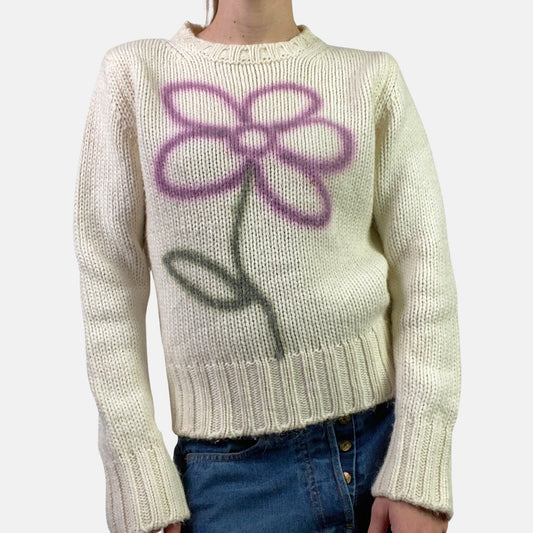 00s Flower Knit Jumper - Size S - Funky Cat