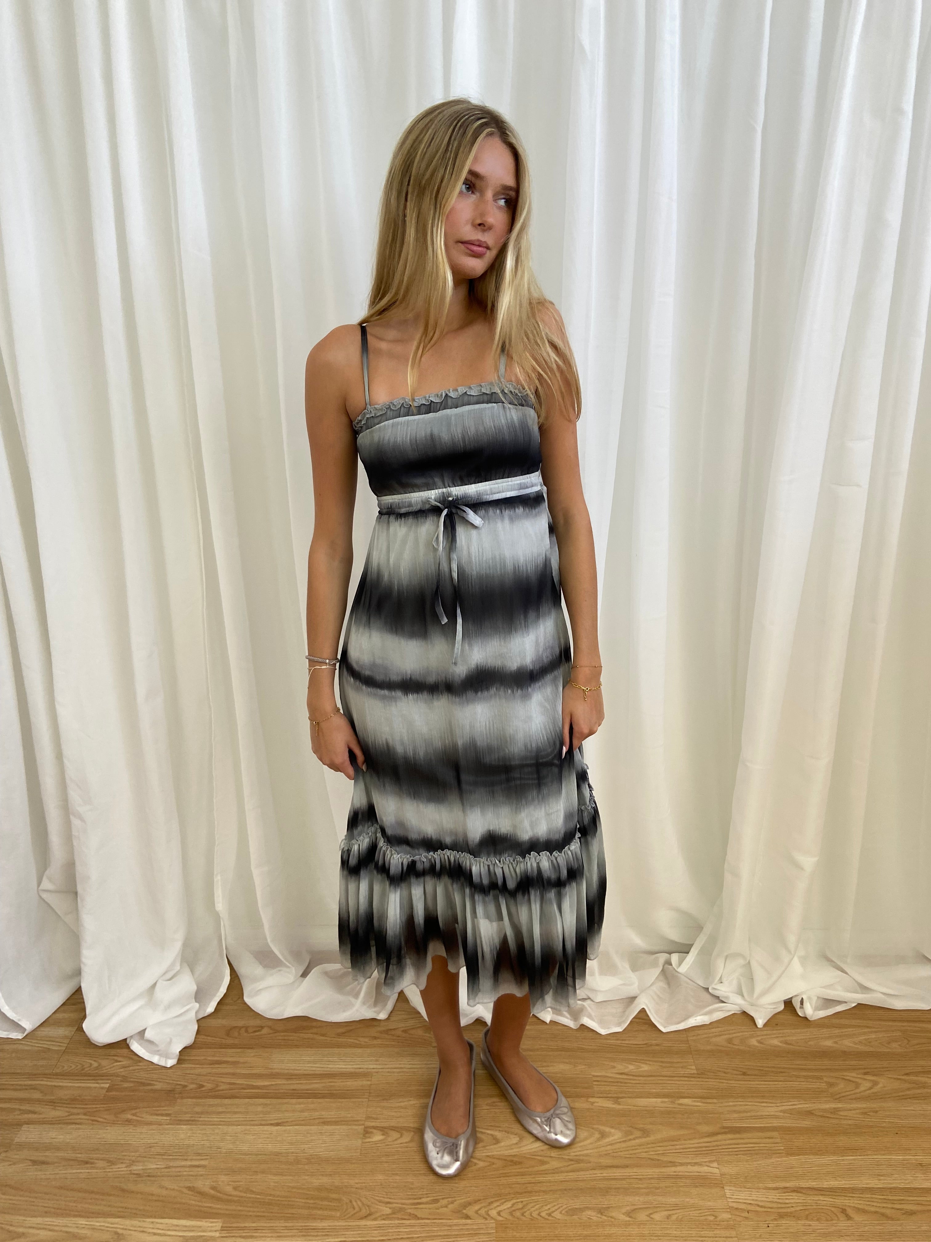 Vintage 00s Striped Ruffle Hem Dress - Size S