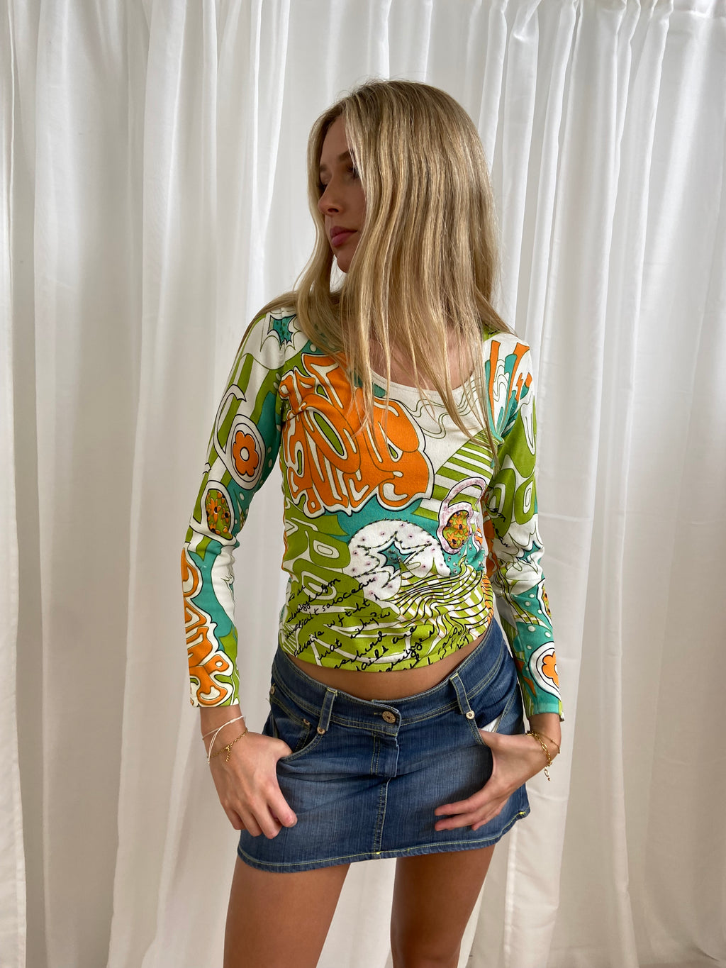 Vintage 00s Graphic Printed Top - Size XS