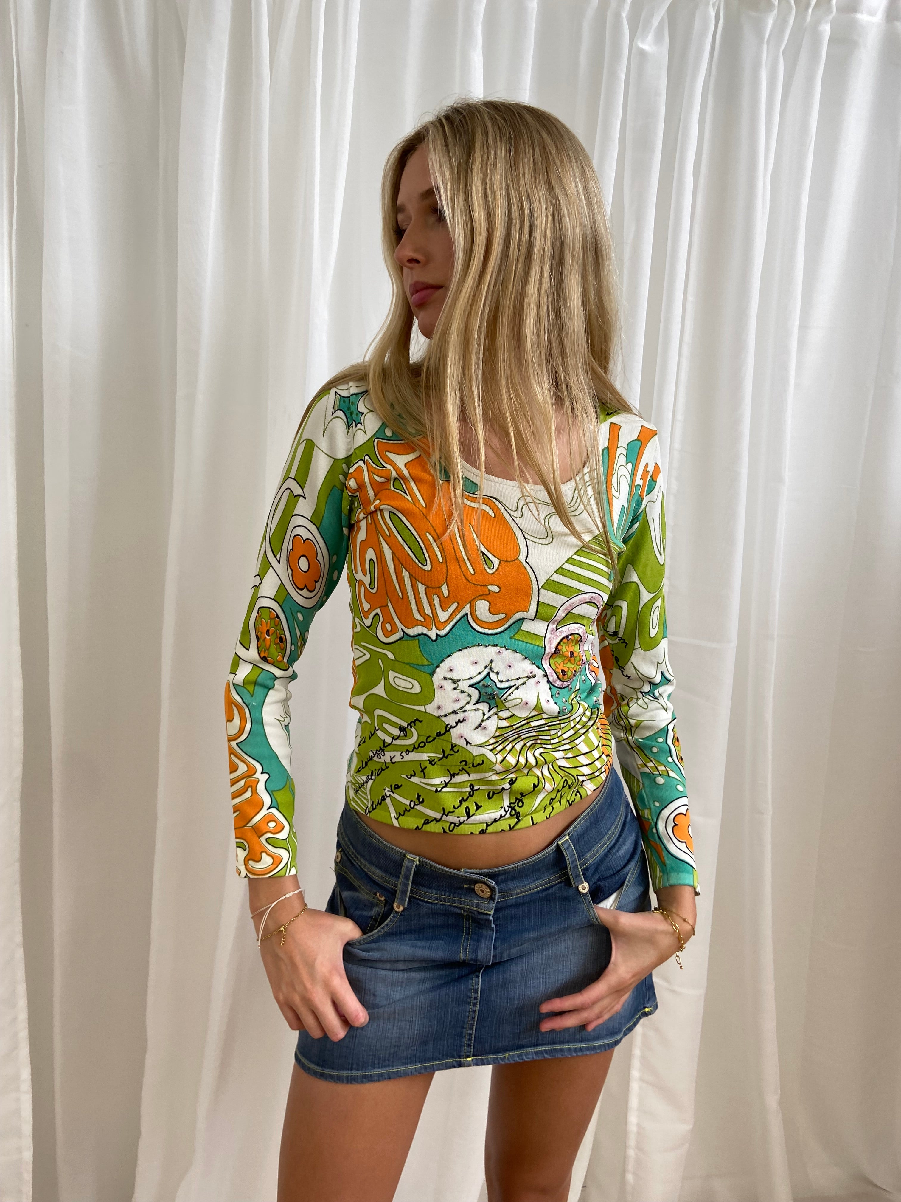 Vintage 00s Graphic Printed Top - Size XS