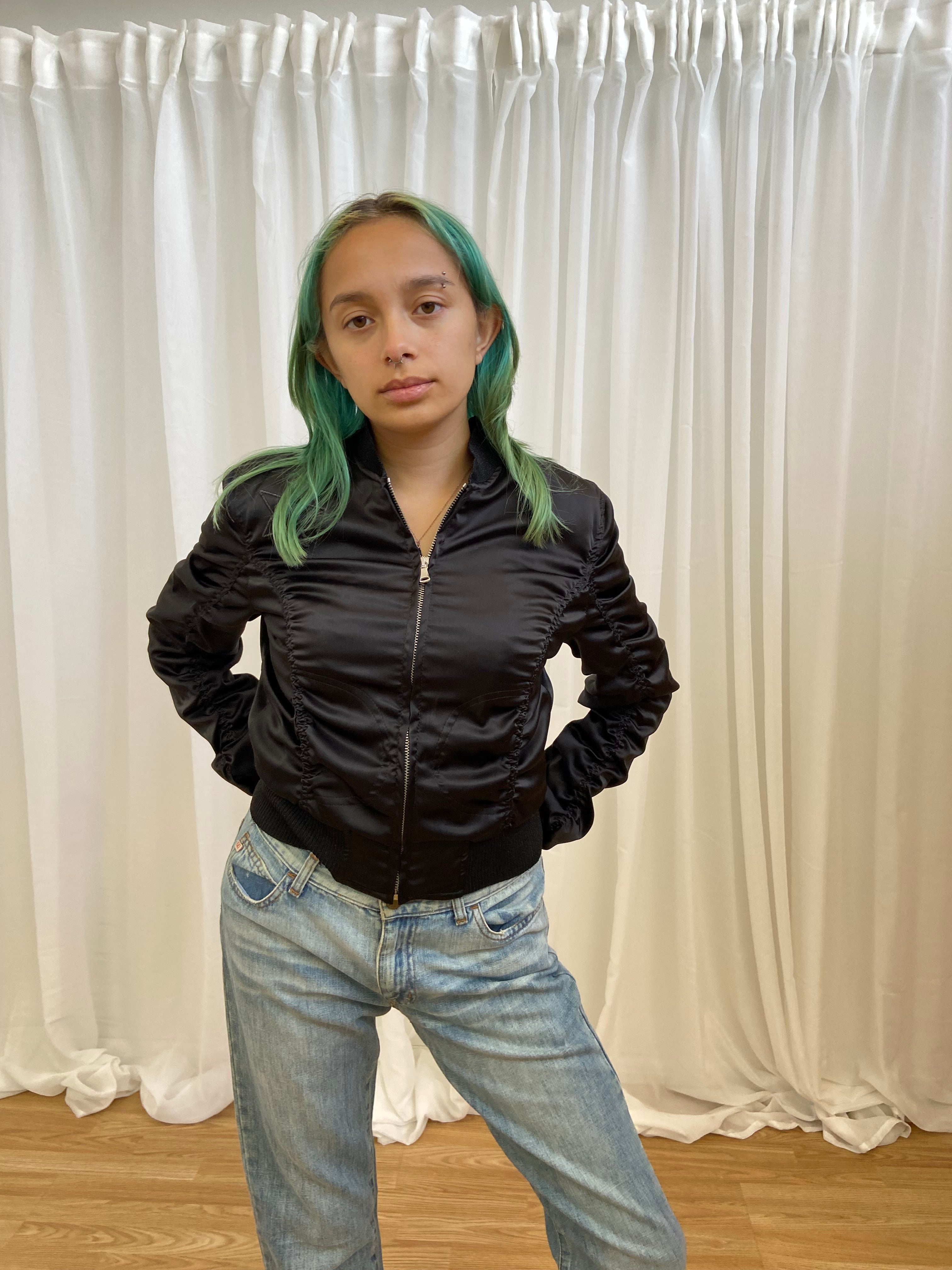 Vintage 00s Ruched Bomber Jacket - Size XS/S
