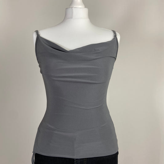 90s Grey Slinky Cowl Neck Top - Size S