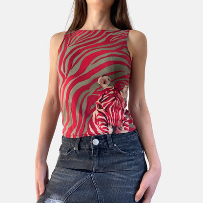 00s Zebra Print Slinky Tank Top - Size XS - Funky Cat