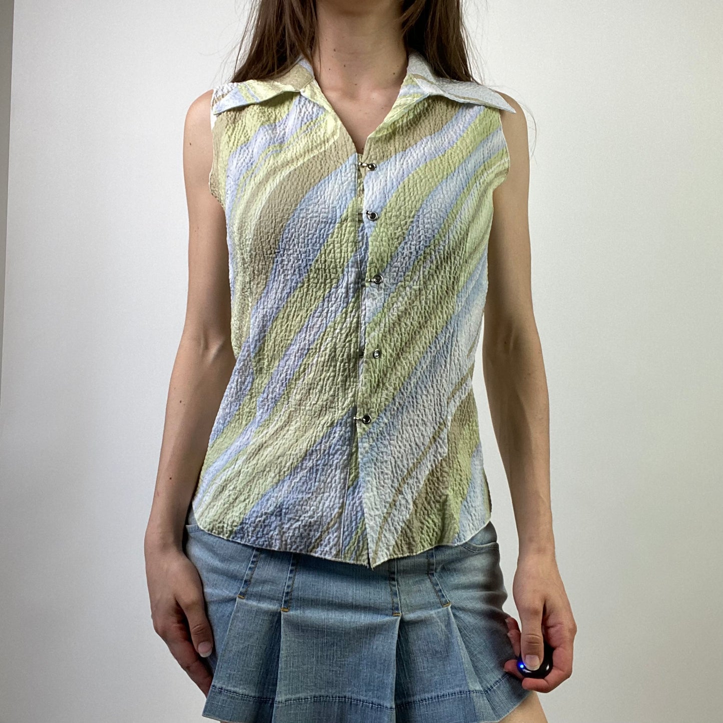 90s Striped Sleeveless Shirt - Size S