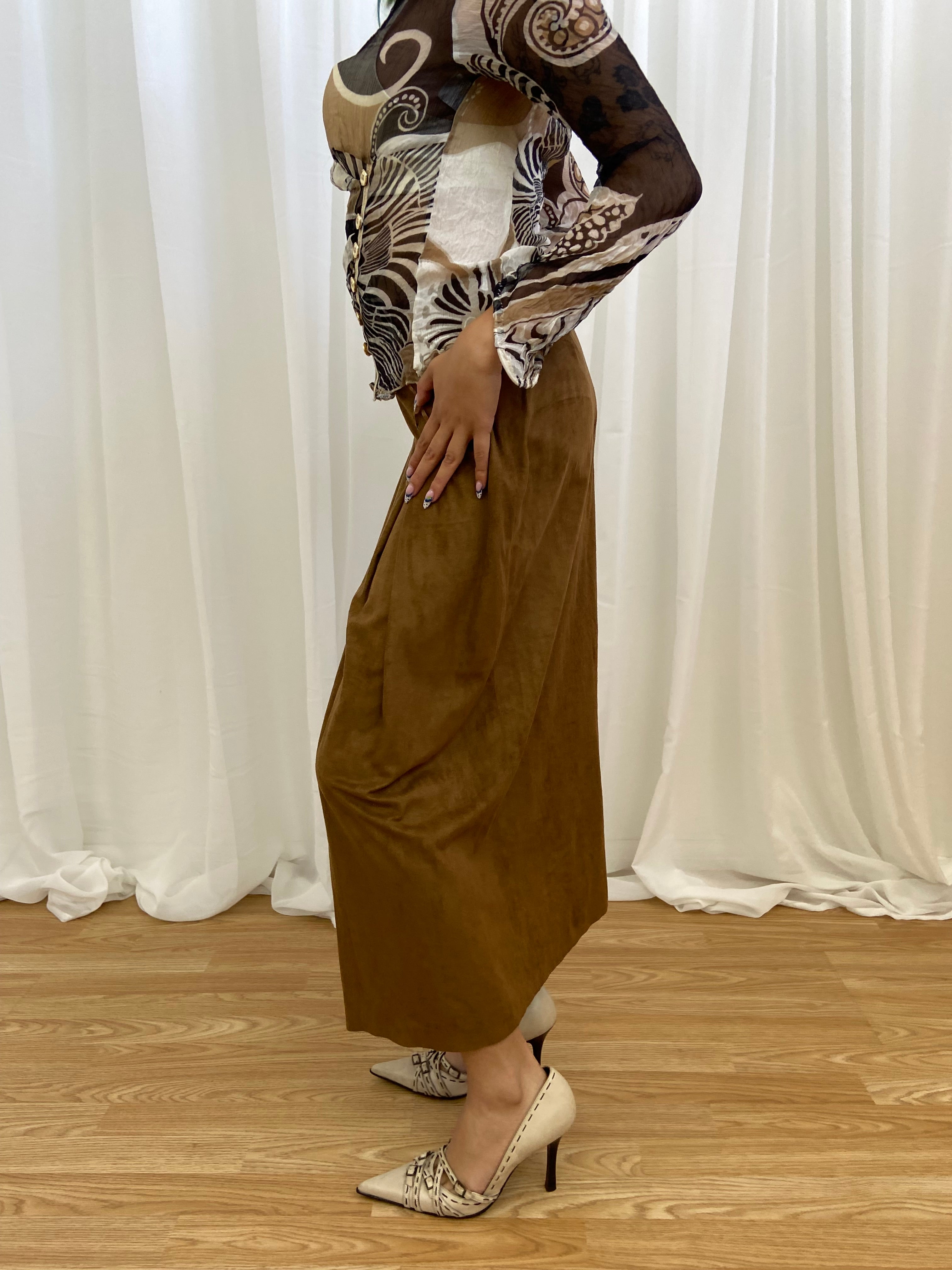 Vintage 00s Suede Skirt - Size XS