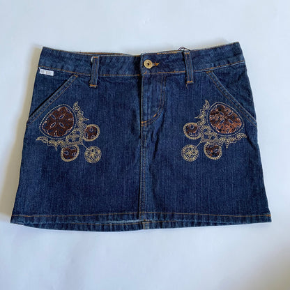 00s Deadstock Sequin Embellished Denim Mini Skirt - Size M