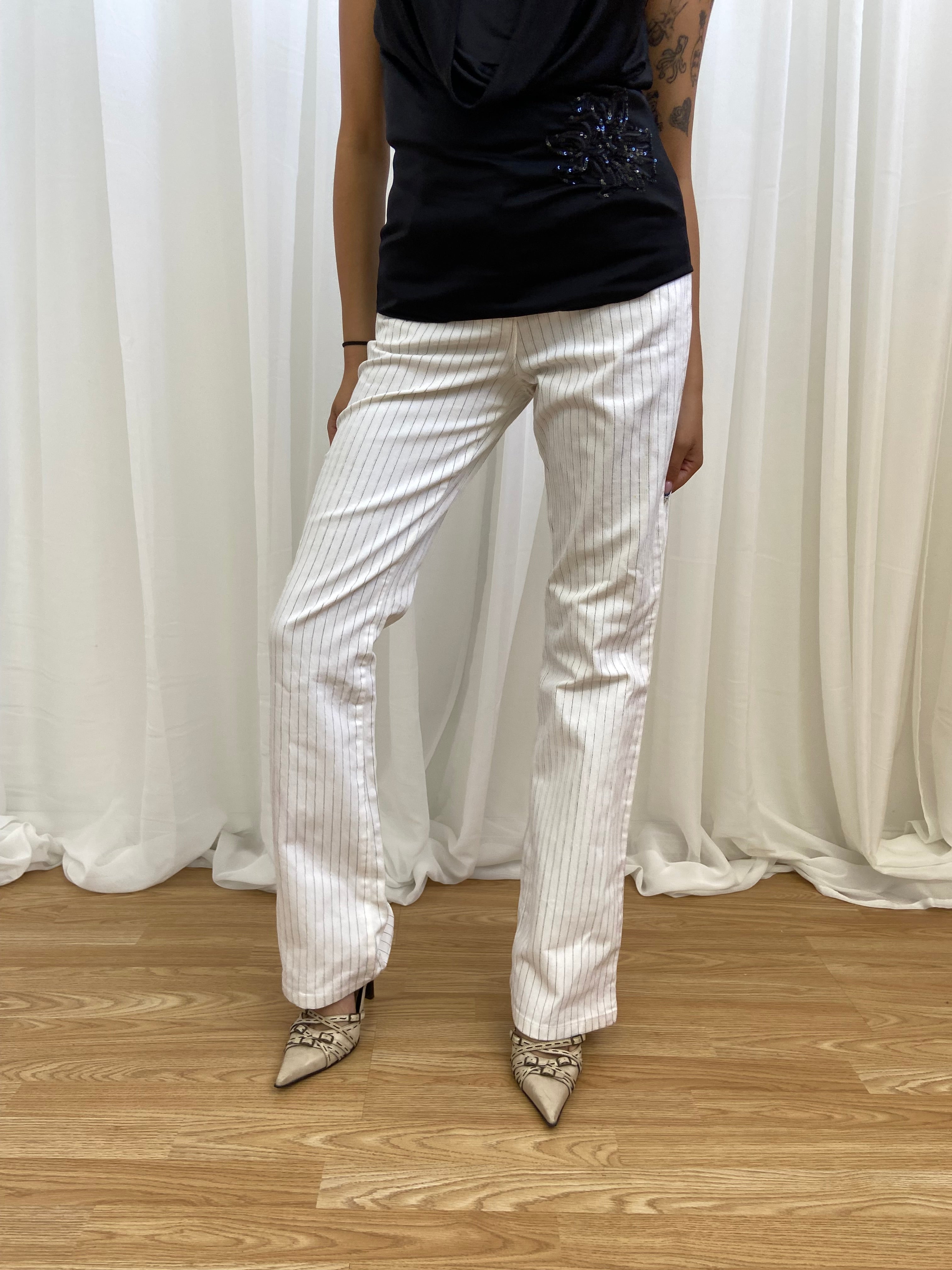 Vintage 00s White Pinstripe Trousers - Size UK 6/8